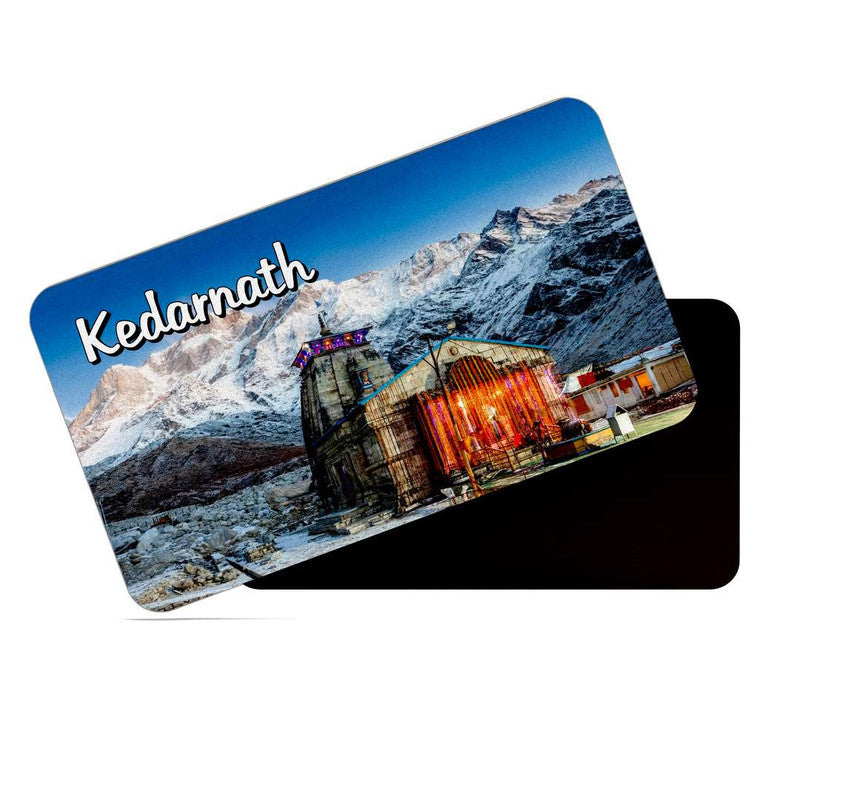 dhcrafts Rectangular Rubber Fridge Magnet / Magnetic Card Multicolor Uttarakhand Kedarnath Design Pack of 1 (8.6cm x 5.4cm)